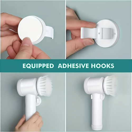 Rechargeable electric spin cleaning brush in white