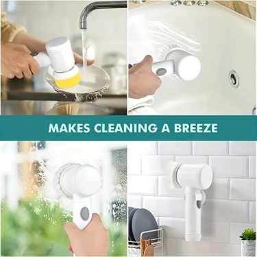 Cordless rotary cleaning brush with rotating bristles